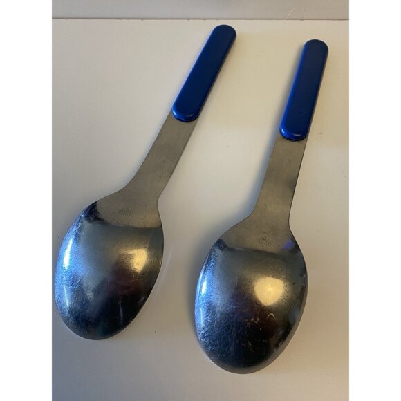 Pair Dansk SUMMERHOUSE Summer House Blue Stainless Flatware 2 Serving Spoons Set - Picture 4 of 10